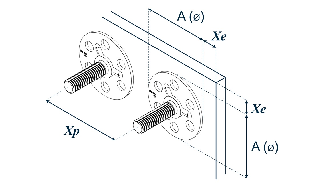 Edge (Xe) and pitch (Xp) spacing definition for round bigHead product types